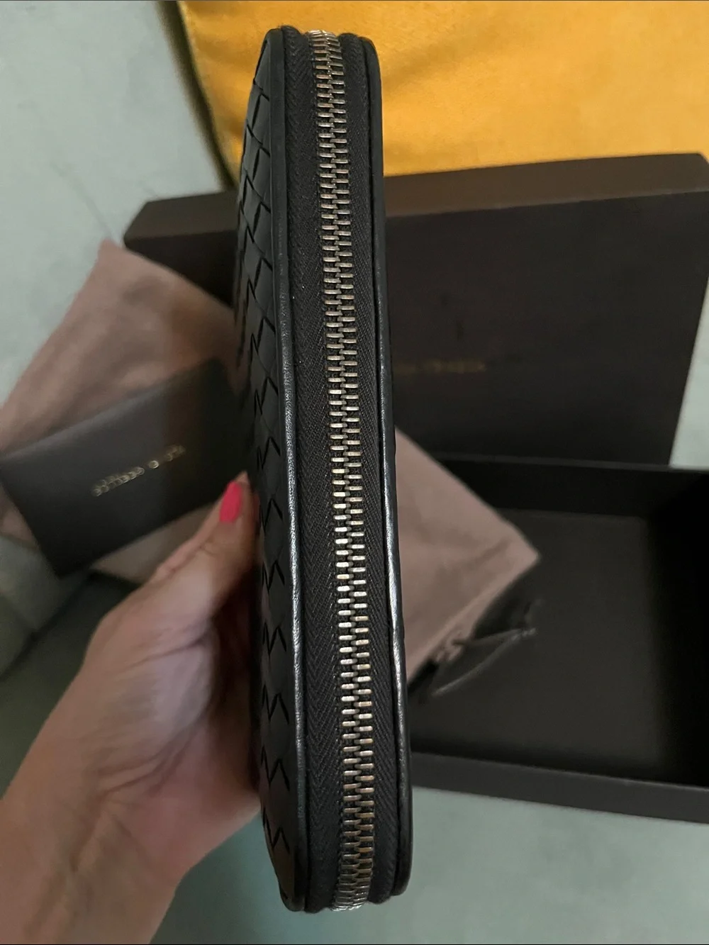 Bottega Veneta Black Intrecciato Zip Around Wallet